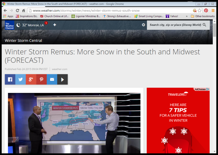 Winter Storm Remus More Snow in the South and Midwest Forecast